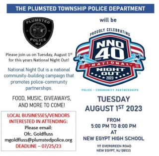 National Night Out Flyer from Police Department for 8/1/23
