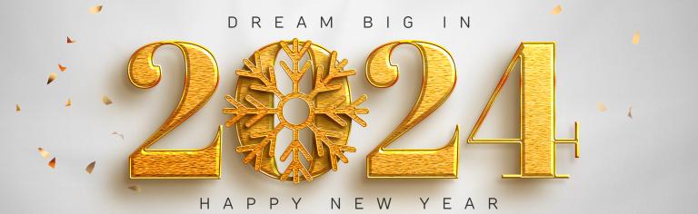 Happy New Year 2024 in Gold Lettering